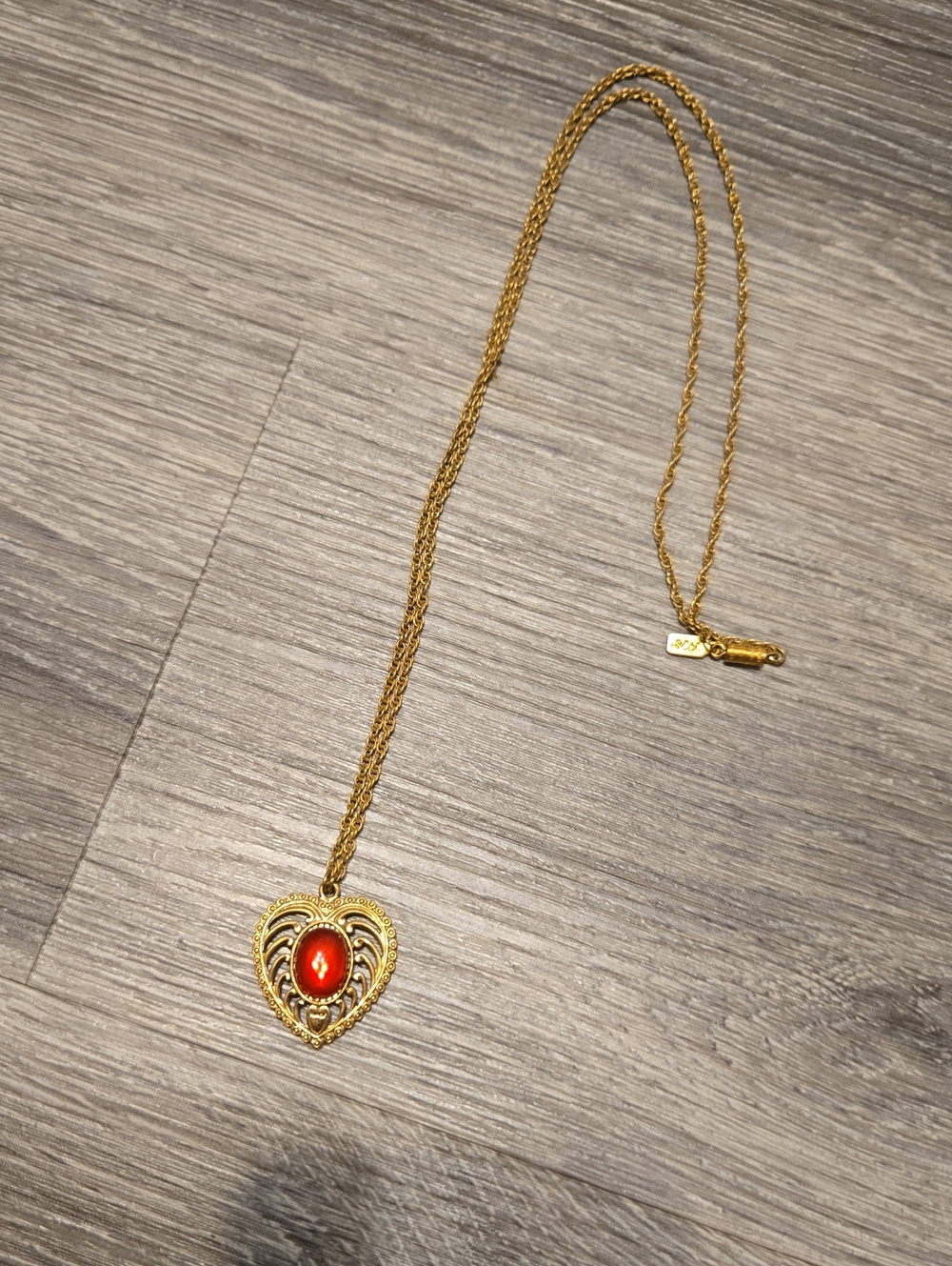 Vintage 1928 Filigree Heart Victorian Revival Style Stone Pendant
